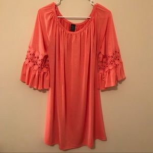 Coral dress/tunic with flared sleeves